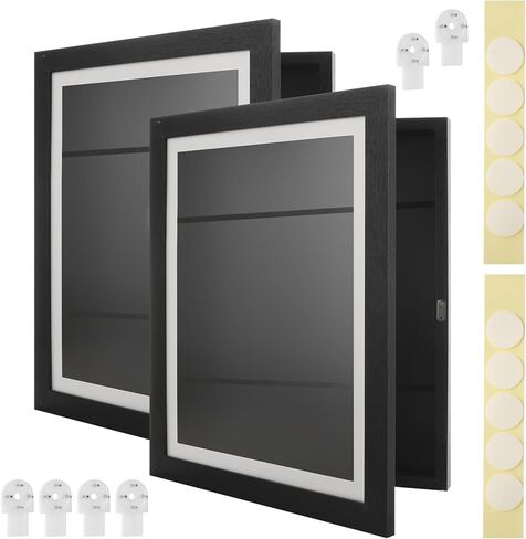 2PACK فتحة أمامية 11 × 14 إطار صندوق ظلال مع باب من الخشب الهندسي - علبة عرض صندوق ظل أسود مع 6 دبابيس دفع، 2 سجادة، 5 مسامير غير أثرية لعرض الحائط والطاولة in Kuwait