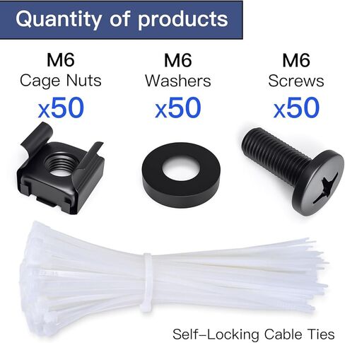 35 قطعة M6 × 16 مم صواميل ومسامير وغسالات تثبيت على الرف M6 × 16 مم لخزانة الخادم المثبتة على الحامل، وأرفف خادم الشبكة، وأجهزة التوجيه، ومسامير الرف المصنوعة من الفولاذ المقاوم للصدأ وصواميل القفص مع روابط كابل ذاتية القفل in Kuwait