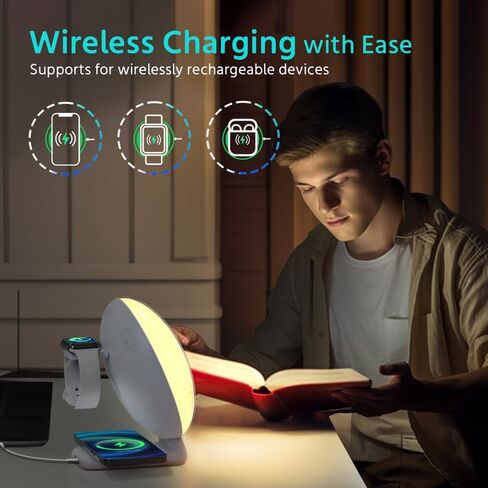 ساعة منبه ذكية لشروق الشمس - محطة شحن لاسلكية 3 في 1، متوافقة مع iPhone/Apple Watch/Airpods، مصباح غروب الشمس الأبيض وجهاز صوت ضوضاء، التحكم في التطبيق، ضوء الاستيقاظ، هدية للفتيات والأطفال in Kuwait