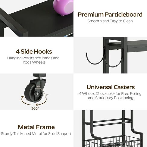 حامل أثقال للدمبل، رف دمبل بعجلات، رف تخزين لصالة الألعاب الرياضية المنزلية، منظمات رف الأثقال للدمبل، أجراس كيتل، تخزين سجادة اليوجا، أسطوانة إسفنجية، مع خطافات، أسود YL01BK in Kuwait