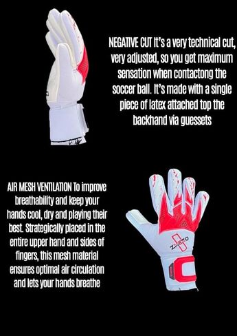 Zhero GK Goalkeeper Gloves Pegasus White, 4mm German Contact Latex Negative Cut, Soccer Goalie Youth and Adult. White and Red in Saudi Arabia