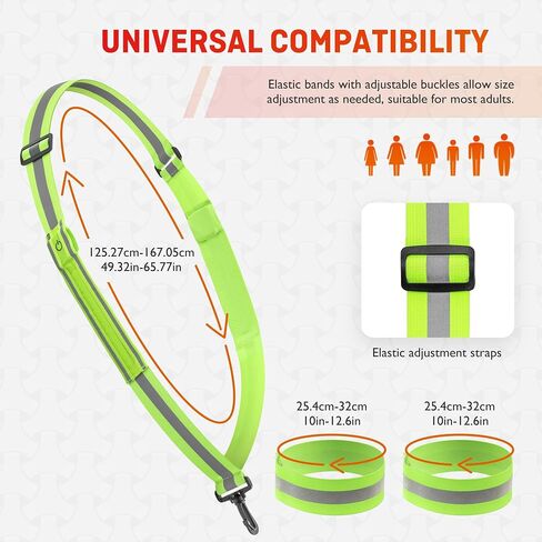 HENMI LED Night Running Gear Reflective Sash with Two Arm Reflective Tapes Adjustable Length for Running Cycling Walking in Saudi Arabia