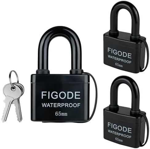 FIGODE® قفل وسادة قوي كبير مع مفاتيح، 2.8 بوصة. قفل مقاوم للماء في الهواء الطلق، مغطى بقفل فولاذي مصفح عالي التحمل in Kuwait