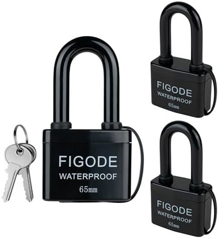 FIGODE® Large Sturdy Pad Lock with Keys, 2.8 in. Wide, Outdoor Waterproof Padlock, Covered Heavy Duty Laminated Steel Lock in Kuwait