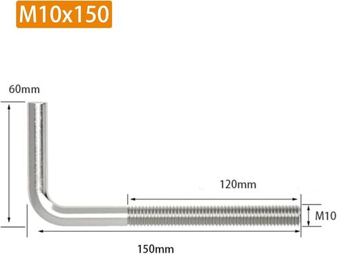 (4 قطع) M10x200mm L شكل مسامير الأساس 304 الفولاذ المقاوم للصدأ الزاوية اليمنى مرساة الترباس طويل مربع بيند المسمار in Kuwait