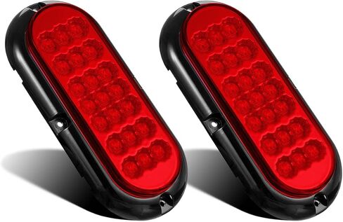 Partsam 2Pcs 6.5" Oval Red Led Trailer Tail Lights 21LED Surface Mount Oval Smoke LED Brake Stop Turn Tail Lights Trailer Truck RV Sealed Faceted Trailer Taillights w Red Reflector Flange Mount in Saudi Arabia