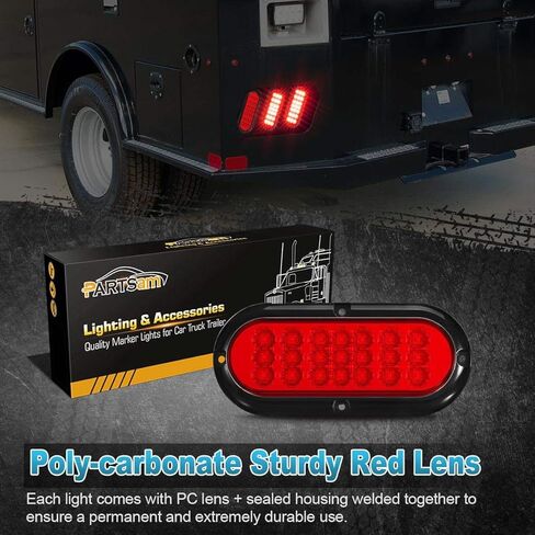 Partsam 2Pcs 6.5" Oval Red Led Trailer Tail Lights 21LED Surface Mount Oval Smoke LED Brake Stop Turn Tail Lights Trailer Truck RV Sealed Faceted Trailer Taillights w Red Reflector Flange Mount in Saudi Arabia