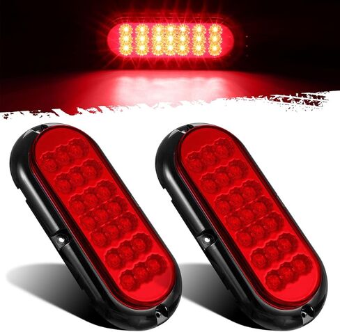 Partsam 2Pcs 6.5" Oval Red Led Trailer Tail Lights 21LED Surface Mount Oval Smoke LED Brake Stop Turn Tail Lights Trailer Truck RV Sealed Faceted Trailer Taillights w Red Reflector Flange Mount in Saudi Arabia