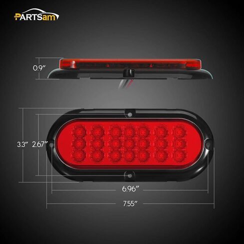 Partsam 2Pcs 6.5" Oval Red Led Trailer Tail Lights 21LED Surface Mount Oval Smoke LED Brake Stop Turn Tail Lights Trailer Truck RV Sealed Faceted Trailer Taillights w Red Reflector Flange Mount in Saudi Arabia