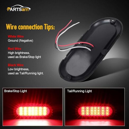 Partsam 2Pcs 6.5" Oval Red Led Trailer Tail Lights 21LED Surface Mount Oval Smoke LED Brake Stop Turn Tail Lights Trailer Truck RV Sealed Faceted Trailer Taillights w Red Reflector Flange Mount in Saudi Arabia