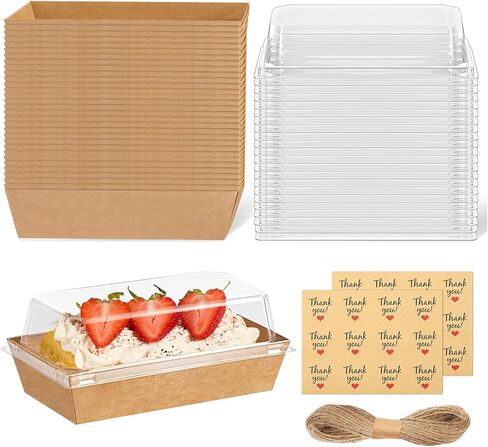 علب حلويات ورقية مقاس 6 × 3 بوصات مع أغطية شفافة، 50 عبوة من صناديق المكافآت الصغيرة لاستخدامها في حاويات الفحم للمخبوزات والساندويتش والفراولة والكعك والكب كيك (بني) in Kuwait