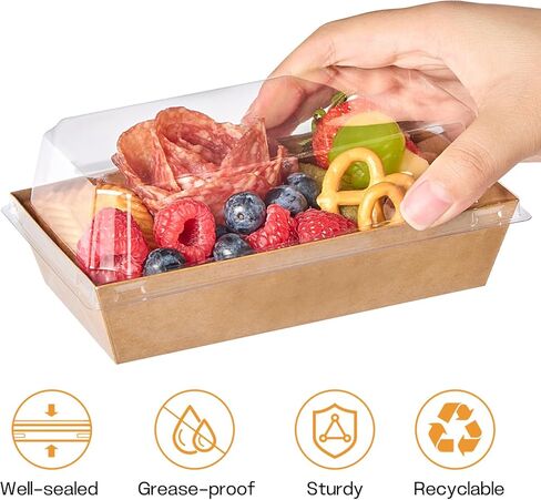 علب حلويات ورقية مقاس 6 × 3 بوصات مع أغطية شفافة، 50 عبوة من صناديق المكافآت الصغيرة لاستخدامها في حاويات الفحم للمخبوزات والساندويتش والفراولة والكعك والكب كيك (بني) in Kuwait