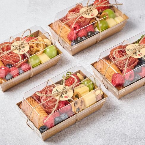 علب حلويات ورقية مقاس 6 × 3 بوصات مع أغطية شفافة، 50 عبوة من صناديق المكافآت الصغيرة لاستخدامها في حاويات الفحم للمخبوزات والساندويتش والفراولة والكعك والكب كيك (بني) in Kuwait