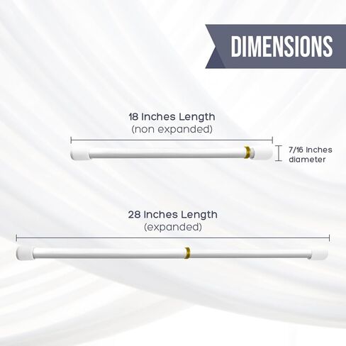 Amazing Drapery Hardware 7/16 Inch White Spring Tension Rods, Set of 2 - Adjustable Length 18-28 Inches - Twist to Fit Curtain Rods for Lightweight Sheer Panels, Sidelight Windows, and Small Spaces in Kuwait