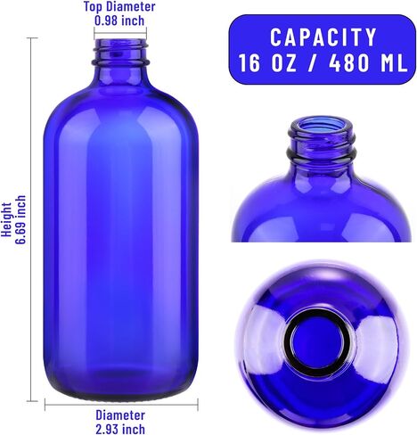 12 Pack 16 oz Amber Glass Bottles, Boston Round Sample Bottles with Black Poly Cone Caps, Labels and Funnels in Saudi Arabia
