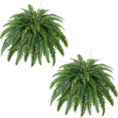 Artificial Boston Fern Bush- Set of 2 Large Artificial Ferns for Outdoors, 42Inch Large Faux Ferns, Suitable for Office & Living Room Decor, 51Branches for Each Bouquet in Saudi Arabia