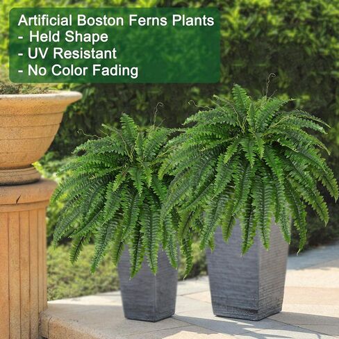 Artificial Boston Fern Bush- Set of 2 Large Artificial Ferns for Outdoors, 42Inch Large Faux Ferns, Suitable for Office & Living Room Decor, 51Branches for Each Bouquet in Saudi Arabia