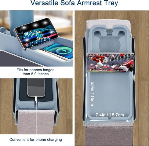 حامل أكواب للأريكة من السيليكون مع جيوب جانبية ذات سعة كبيرة ومضادة للانزلاق ومسند ذراع للأريكة وحامل مشروبات للأريكة وحامل للأريكة مع حامل أكواب لجهاز التحكم عن بعد والوجبات الخفيفة والهاتف المحمول، رمادي فاتح in Kuwait