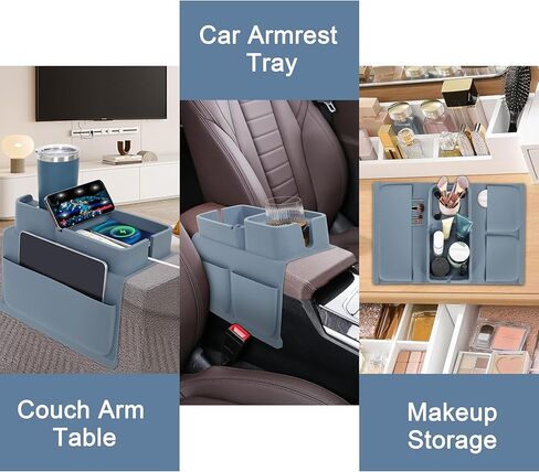 حامل أكواب للأريكة من السيليكون مع جيوب جانبية ذات سعة كبيرة ومضادة للانزلاق ومسند ذراع للأريكة وحامل مشروبات للأريكة وحامل للأريكة مع حامل أكواب لجهاز التحكم عن بعد والوجبات الخفيفة والهاتف المحمول، رمادي فاتح in Kuwait