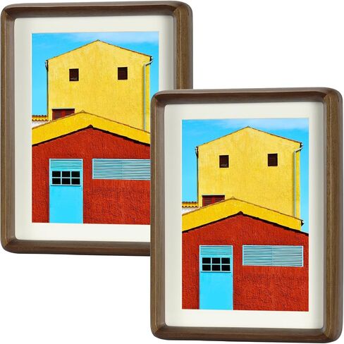 HELPLEX Natural Walnut Wood 5x7 Picture Frame, 2 Pack Solid Wooden Photo Frames with HD Tempered Glass, Suitable for Picture 4x6 with Mat or 5x7 Without Mat, Vertical or Horizontal Display for Tabletop and Wall in Saudi Arabia