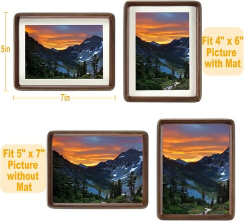 HELPLEX Natural Walnut Wood 5x7 Picture Frame, 2 Pack Solid Wooden Photo Frames with HD Tempered Glass, Suitable for Picture 4x6 with Mat or 5x7 Without Mat, Vertical or Horizontal Display for Tabletop and Wall in Saudi Arabia