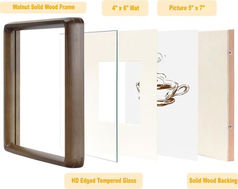 HELPLEX Natural Walnut Wood 5x7 Picture Frame, 2 Pack Solid Wooden Photo Frames with HD Tempered Glass, Suitable for Picture 4x6 with Mat or 5x7 Without Mat, Vertical or Horizontal Display for Tabletop and Wall in Saudi Arabia