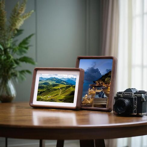 HELPLEX Natural Walnut Wood 5x7 Picture Frame, 2 Pack Solid Wooden Photo Frames with HD Tempered Glass, Suitable for Picture 4x6 with Mat or 5x7 Without Mat, Vertical or Horizontal Display for Tabletop and Wall in Saudi Arabia
