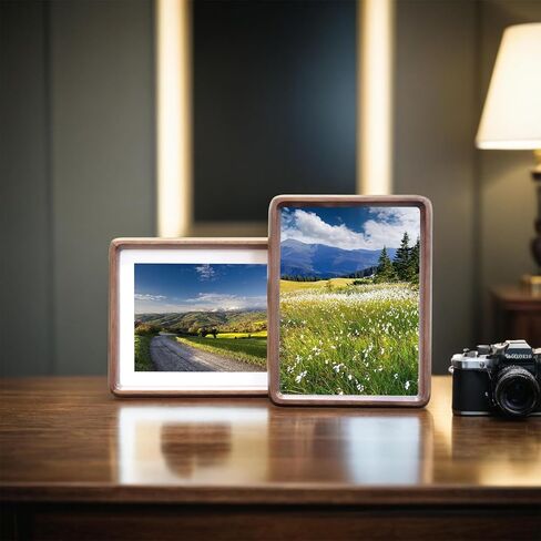 HELPLEX Natural Walnut Wood 5x7 Picture Frame, 2 Pack Solid Wooden Photo Frames with HD Tempered Glass, Suitable for Picture 4x6 with Mat or 5x7 Without Mat, Vertical or Horizontal Display for Tabletop and Wall in Saudi Arabia