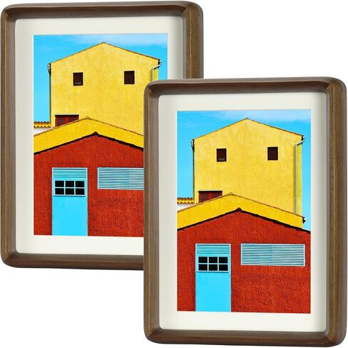 HELPLEX Natural Walnut Wood 5x7 Picture Frame, 2 Pack Solid Wooden Photo Frames with HD Tempered Glass, Suitable for Picture 4x6 with Mat or 5x7 Without Mat, Vertical or Horizontal Display for Tabletop and Wall in Saudi Arabia