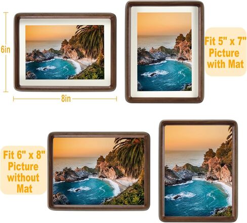 HELPLEX Natural Walnut Wood 5x7 Picture Frame, 2 Pack Solid Wooden Photo Frames with HD Tempered Glass, Suitable for Picture 4x6 with Mat or 5x7 Without Mat, Vertical or Horizontal Display for Tabletop and Wall in Saudi Arabia