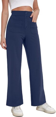Desol Women's Straight Leg Business Casual High Waisted Yoga Pants Button Down Stretchy Work Trousers with Multiple Pockets in Saudi Arabia