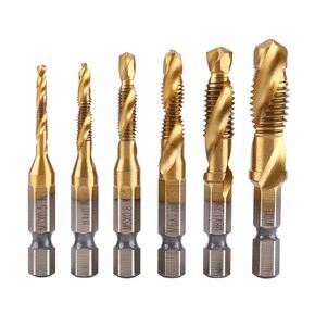 Thread Tap Drill Bits 6pcs Set, HSS M3-M10 Coated Combination 1/4 Hex Shank Screw Thread Metric Tap Drill, Combination Drill and Tap Bits Set Drill and Tap Set