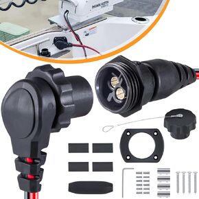 1865128 MKR-26 Trolling Motor Plug and Receptacle For Minn Kota Freshwater and Saltwater Marine Boat Battery Accessory Male Female Connector Socket Waterproof Heavy Duty 8AWG Rated To 60A Up To 48V