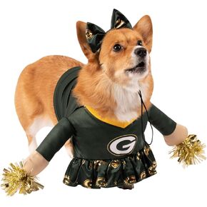 NFL Green Bay Packers Officially Licensed Cheer Dog Costume Includes Dress with Faux Stuffed arms and Tinsel pom-poms and Satin Bow Headband, Size XS