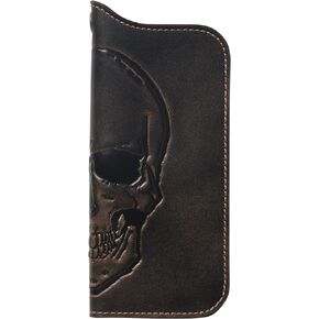 HoJ Co. SNAP Skull Long Bifold with Grommet | Biker Wallet | Trucker Wallet | Handburnished Premium Leather | Gothic Wallet for Chain