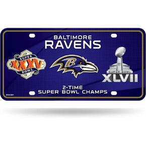 Rico Industries NFL Baltimore Ravens 2X Super Bowl Champions Metal Auto Tag 8.5" x 11" - Great for Truck/Car/SUV