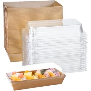 XIAOHONG 50 Pack Paper Charcuterie Boxes with Clear Lids, 7.5'' Brown Disposable Food Containers Bakery Boxes for Sandwich,cake roll, Hot Cocoa Bombs, Strawberries, Cookies