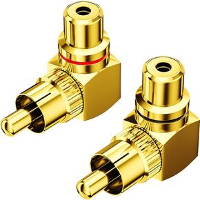 RCA Right Angle Adapter, Gold-Plated 8-Pack 90 Degree Metal RCA Male to RCA Female Connector Adapter (4 Black + 4 Red)