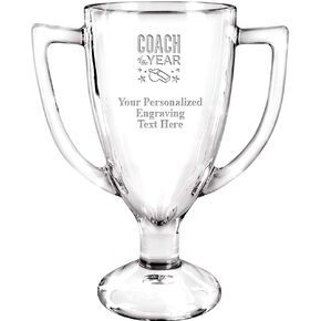 Personalized Glass Trophy, 7" Custom Engraved Coach Of the Year Glass Cup Award Prime