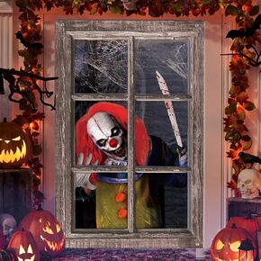 Waenerec Halloween Window Decorations Scary Spooky Clown Window Backdrop Poster for Window Door Wall Coverings Halloween Decor Supplies