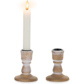 NUPTIO Taper Candle Holders Wood: 2 Pcs Rustic Brown Wooden Candlestick Holder - Vintage Small Farmhouse Candles Stick Candleholder for Christmas Wedding Party Home Living Room Table Decor