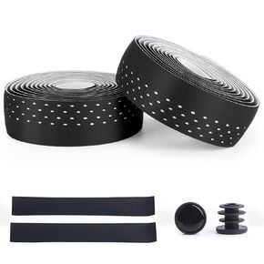Handlebar Tape for Road Bike Black Silicone+EVA Anti-Slip and Shock-Absorbing Bicycle Handlebar Tapes Grip Sweat-Absorbent and Wear-Resistant Winding Bar Tape with End Plugs 2 Rolls (White)