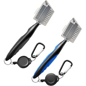 2 Pack Golf Club Brush, Professional Groove Cleaner, Golf Club Cleaner with 2.6 Ft Retractable Zip-line, Easily Attaches to Golf Bag Accessories (Blue and Black)