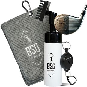 BSG- White Golf Club Water Brush 5oz and Grey Golf Towel for Golf Bag for Golfers Club Scrubber