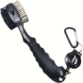 Golf Club Brush I Retractable & Oversize Double Brush & Comfortable Ergonomic Grip, Easy Hanging on Golf Bag, Stylish & Lightweight,Essentials Golf Accessories for Golf Lovers (Black)