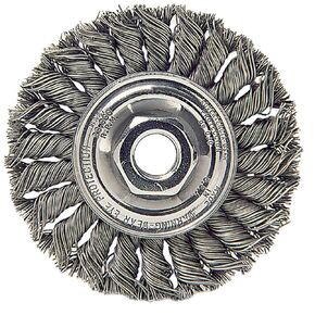 Weiler 08106 Dualife 5/8"-11 Arbor, 0.023" Wire Size, 6" Diameter, 1/2" Face Width, Steel Bristles Standard Twist Knot Wire Wheel Brush, Made in the USA