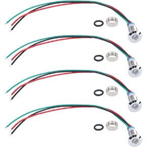 4 Set Metal LED Indicator Light, Metal PreWired Round LEDs Common Anode Waterproof 2‑Color 8mm 12‑24V for Car Modification,Waterproof Signal Lamp LED Metal Signal Indicator (Red-Green)