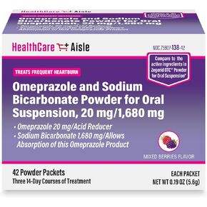 HealthCareAisle Omeprazole and Sodium Bicarbonate Powder for Oral Suspension, 20 mg/1,680 mg - 42 Packets - Acid Reducer - Effective Acid Reflux Medicine, Treats Frequent Heartburn