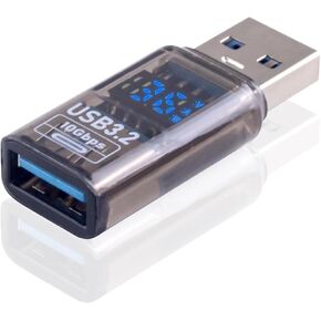 Poyiccot USB A Extension Adapter with LED Digital Display 2Pack, 10Gbps USB 3.2 Converter Type A Male to Female Extender with Digital Display for Laptop, Keyboard,Flash Driver (Transparent)