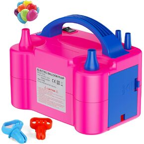 Electric Balloon Pump, Portable Dual Nozzle Electric Balloon Air Inflator for Party Decoration, 110V 600W Balloon Blower Pump Inflation-Rose Red